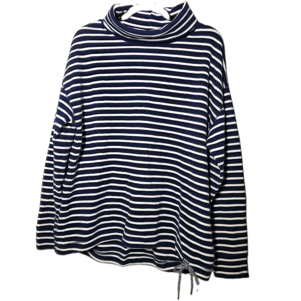 Lands End Size XL Stripe Womens Pullover Turtleneck Stretch Cotton Blend